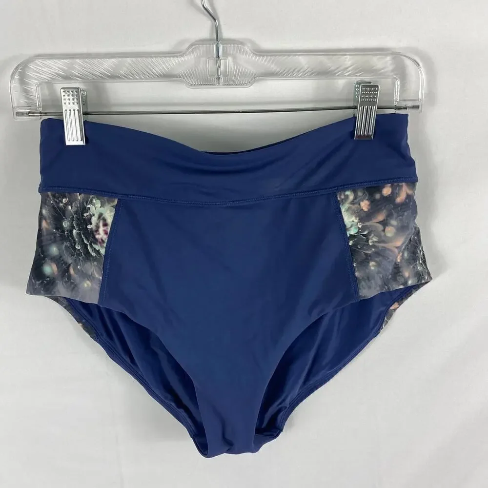 NWOT Calia High Rise Blue Pattern Side Bikini Bottom Size Small